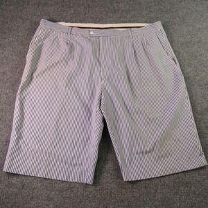 Linea Uomo Shorts Mens 46x13 Blue White Seersucker Striped Pleated Cotton Blend